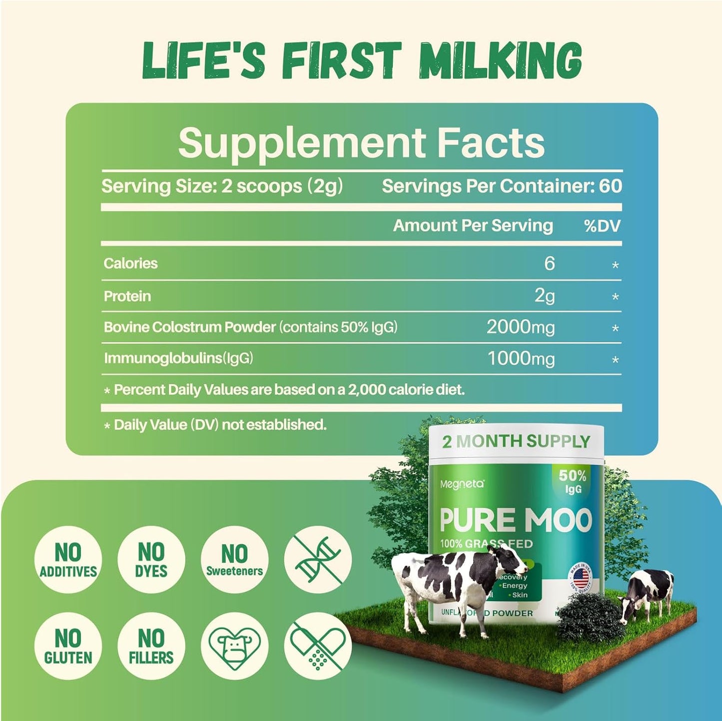 12H First Milk Bovine Colostrum Supplement - 100% Grass Fed, High IgG, for Gut Health, Skin & Hair, Immune Support - Pure Moo Keto, Gluten & Fat Free Powder (Unflavored) v2