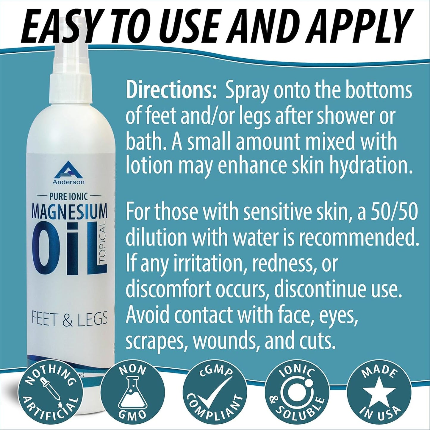 12oz Magnesium Oil Spray for Feet and Legs | Made in USA | Ionic Magnesium Chloride Lotion | Relieves Muscle Cramps | Promotes Relaxation