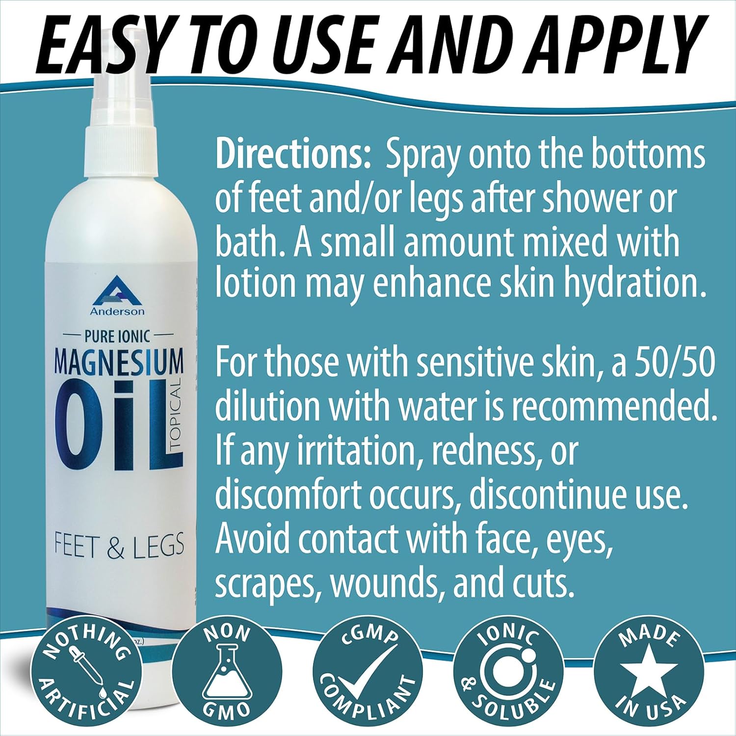 12oz Magnesium Oil Spray for Feet and Legs | Made in USA | Ionic Magnesium Chloride Lotion | Relieves Muscle Cramps | Promotes Relaxation