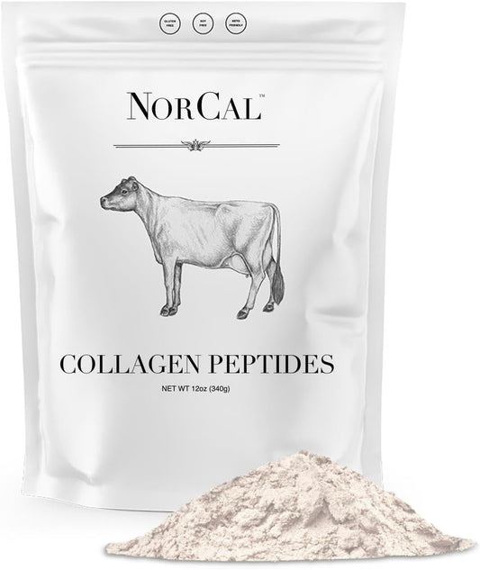 12oz NorCal Organic Hydrolyzed Collagen Peptides - 20g Protein, 0g Carbs/Fat - Grass-Fed Brazilian Cows - Easy Mixing, High Bioavailability - US GMP Certified