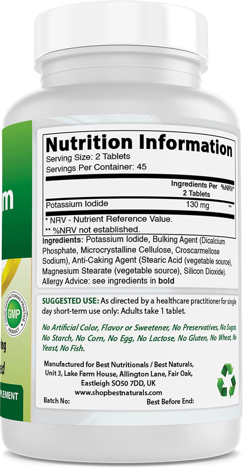 130 mg Potassium Iodide - 90 Tablets Dietary Supplement by Best Naturals