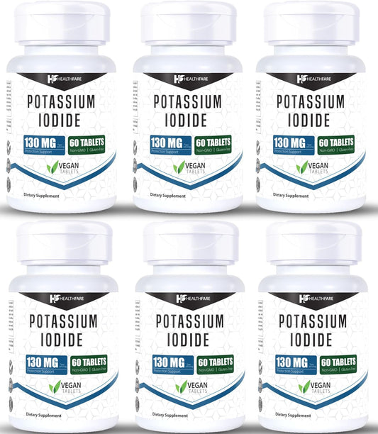 130 mg Potassium Iodide Fast-Dissolving Tablets - 360 Tablets (6 Pack) - Ki Pills with Long Shelf Life - Non-GMO - Healthfare