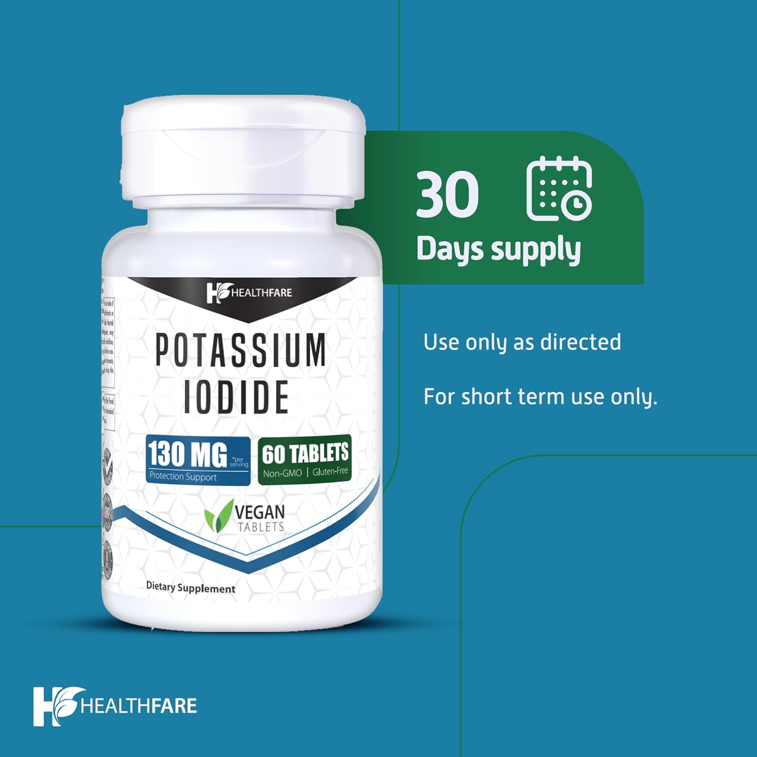 130 mg Potassium Iodide Fast-Dissolving Tablets - 360 Tablets (6 Pack) - Ki Pills with Long Shelf Life - Non-GMO - Healthfare