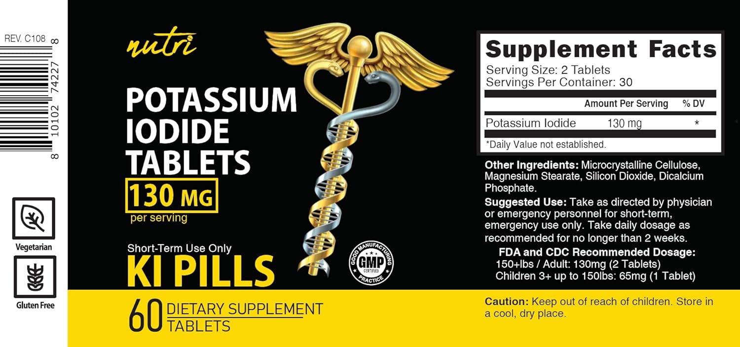 130 mg Potassium Iodide Tablets (60 Tablets) by Nature's Fusions - Thyroid Support Supplement