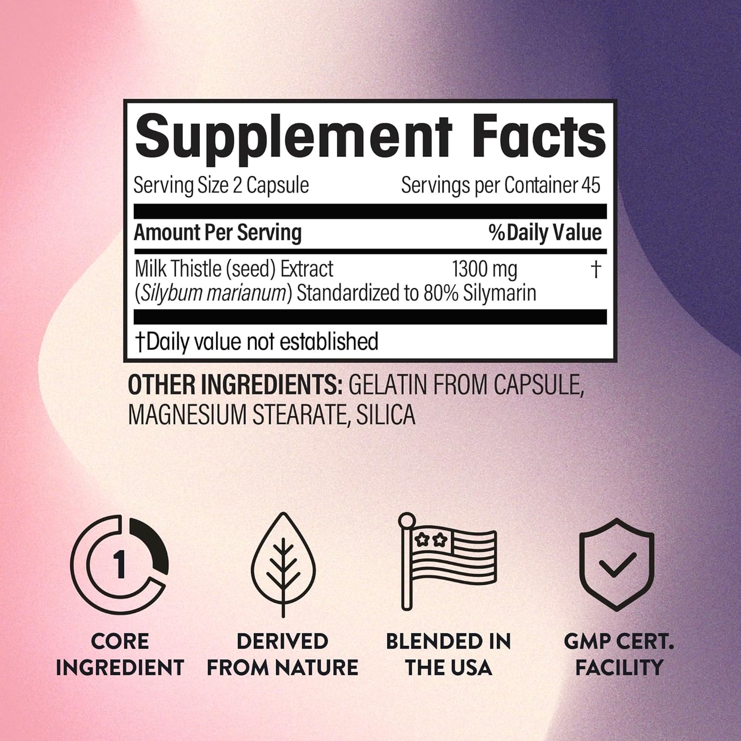 1300mg Milk Thistle Extract Capsules - 80% Silymarin for Liver Support - 90 Capsules, 45 Servings