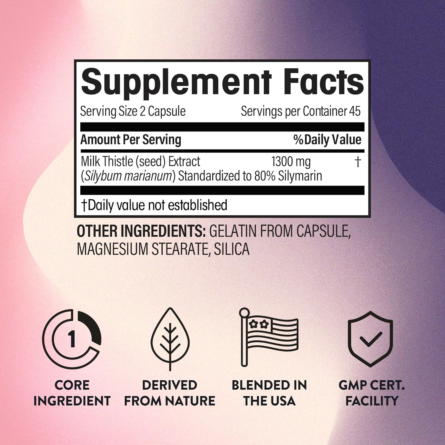 1300mg Milk Thistle Extract Capsules - 80% Silymarin for Liver Support - 90 Capsules, 45 Servings