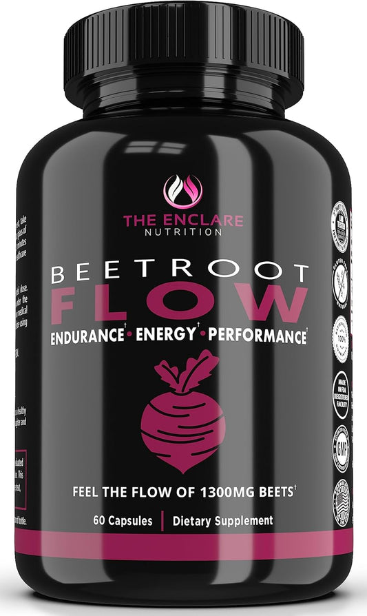 1300mg Organic Beet Root Capsules for Nitric Oxide Production & Heart Health - USA Non-GMO Beetroot Supplement