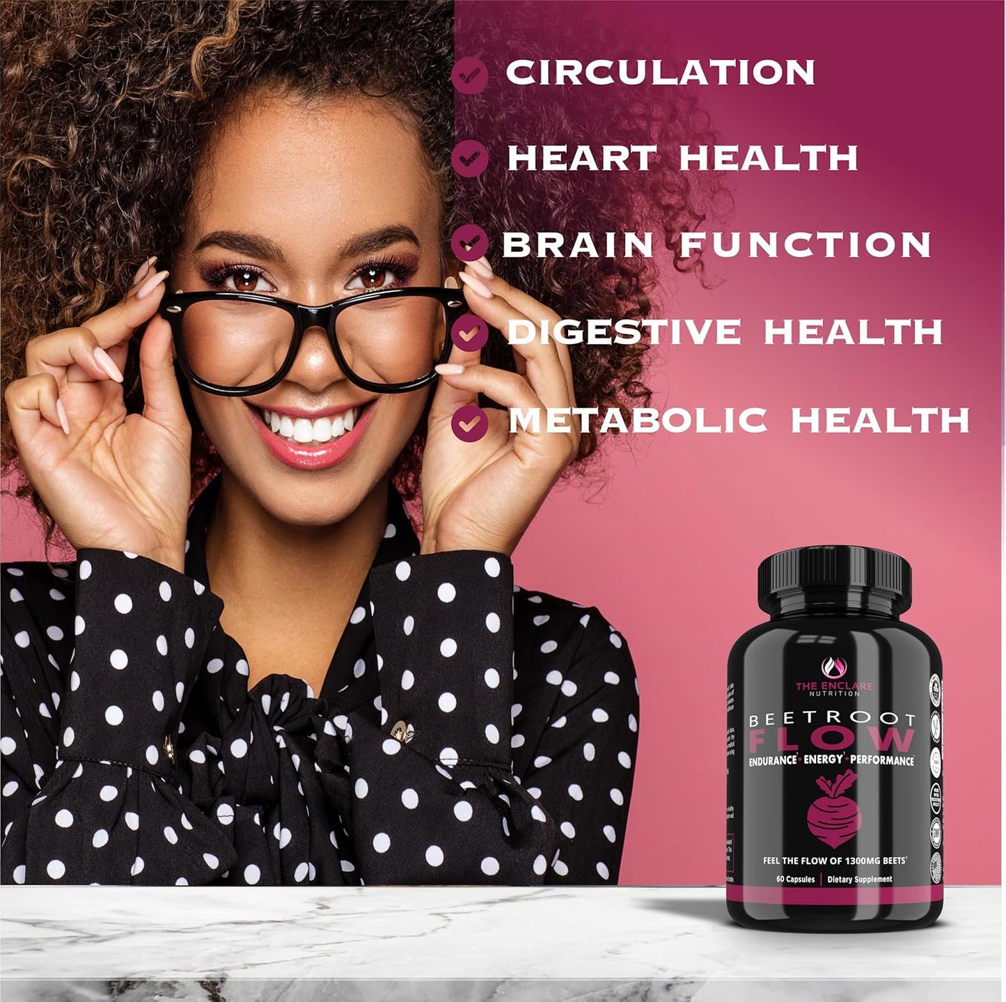 1300mg Organic Beet Root Capsules for Nitric Oxide Production & Heart Health - USA Non-GMO Beetroot Supplement
