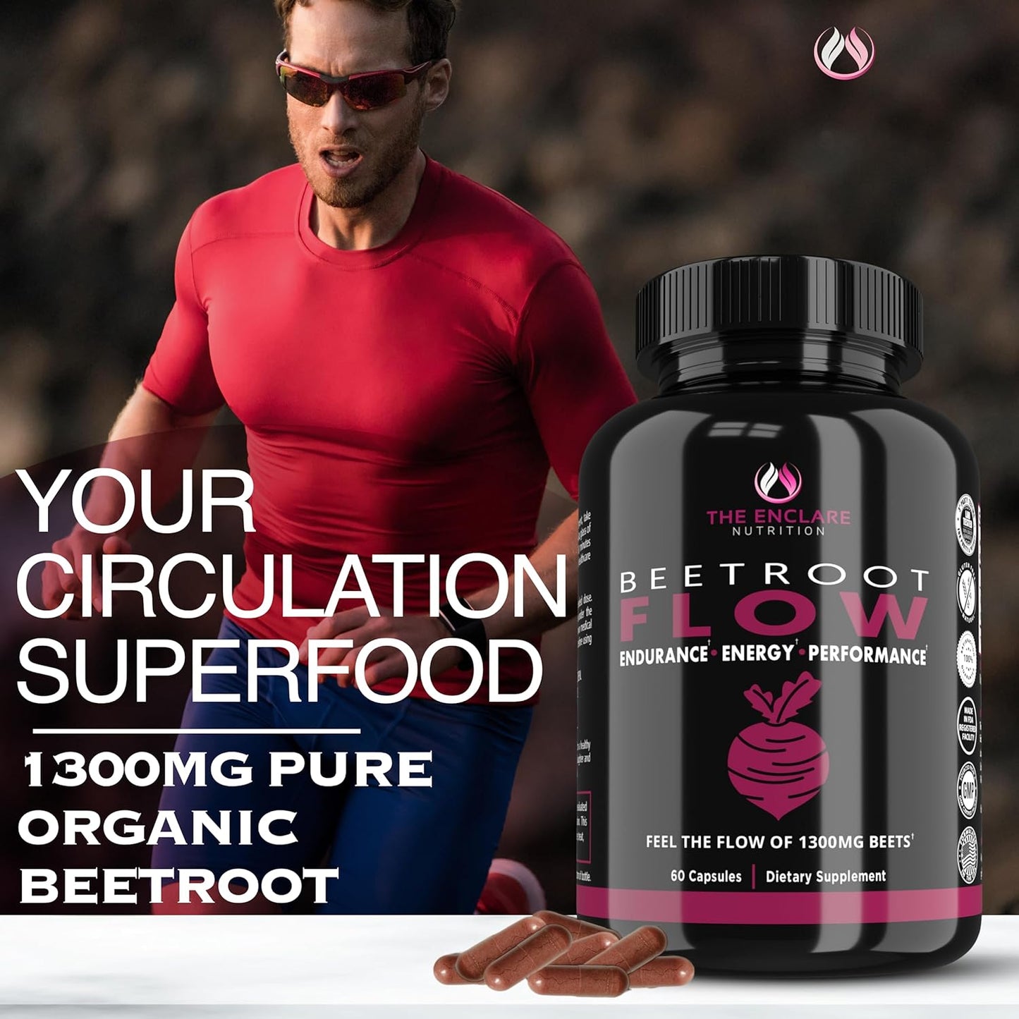 1300mg Organic Beet Root Capsules for Nitric Oxide Production & Heart Health - USA Non-GMO Beetroot Supplement