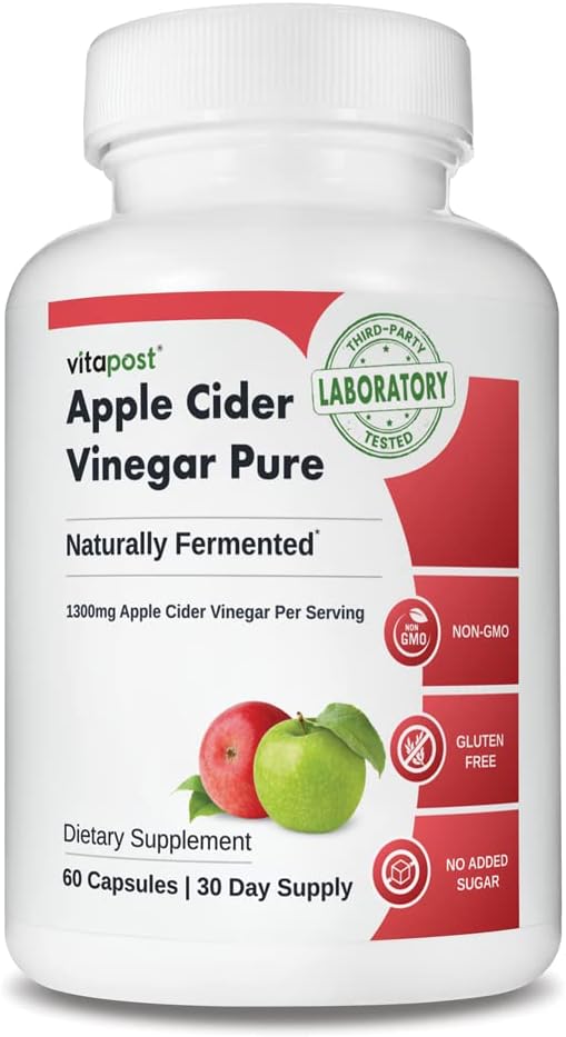 1300mg Pure Apple Cider Vinegar Capsules - Natural Fermented Concentrate - No Harsh Taste - 60 Capsules
