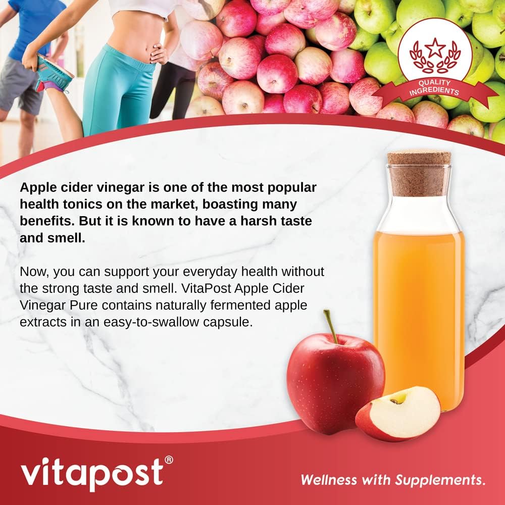 1300mg Pure Apple Cider Vinegar Capsules - Natural Fermented Concentrate - No Harsh Taste - 60 Capsules