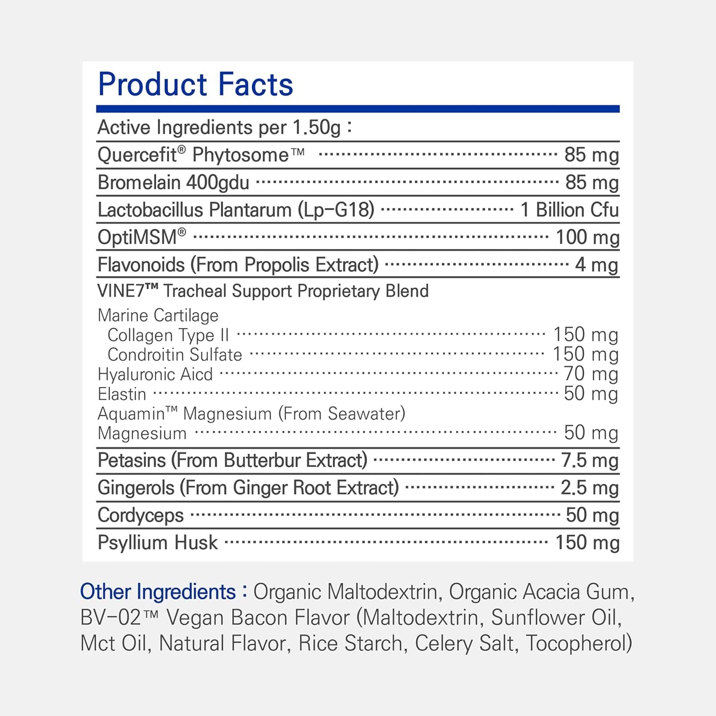 135g Branvine Respiratory Guardian for Dogs with Quercefit®, Vegan Bacon Flavor - Promotes Lung Health, Supports Nasal, Bronchial, and Tracheal Health, Respiratory Probiotics for Pets