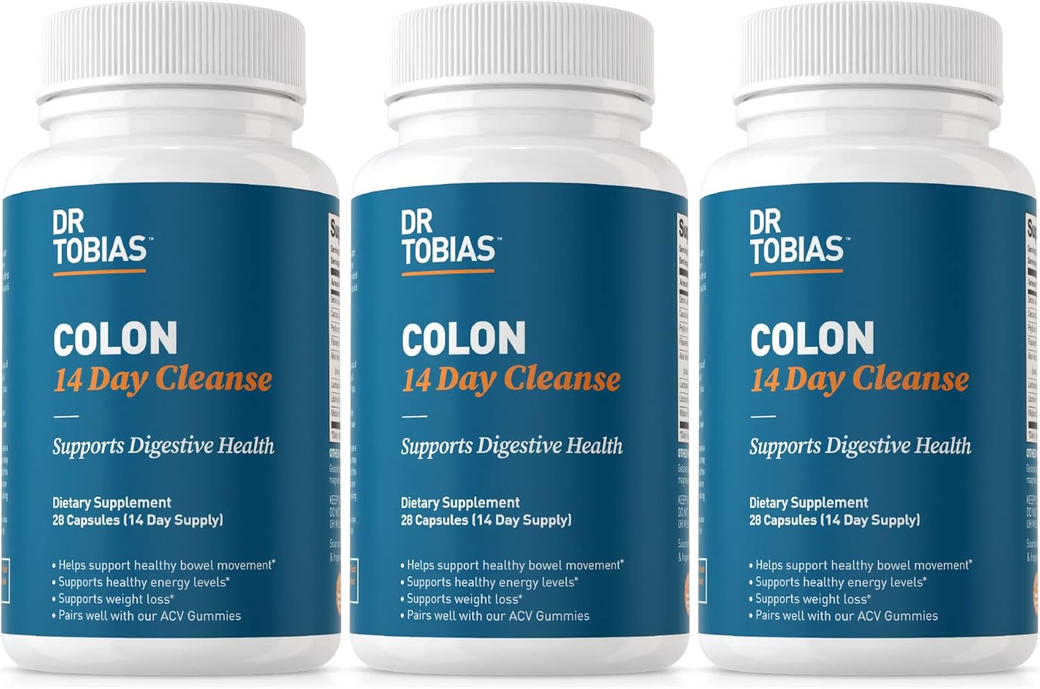 14-Day Advanced Gut Cleanse Detox with Probiotics for Women & Men, Non-GMO Colon Cleanse - 3 Bottles of 28 Capsules
