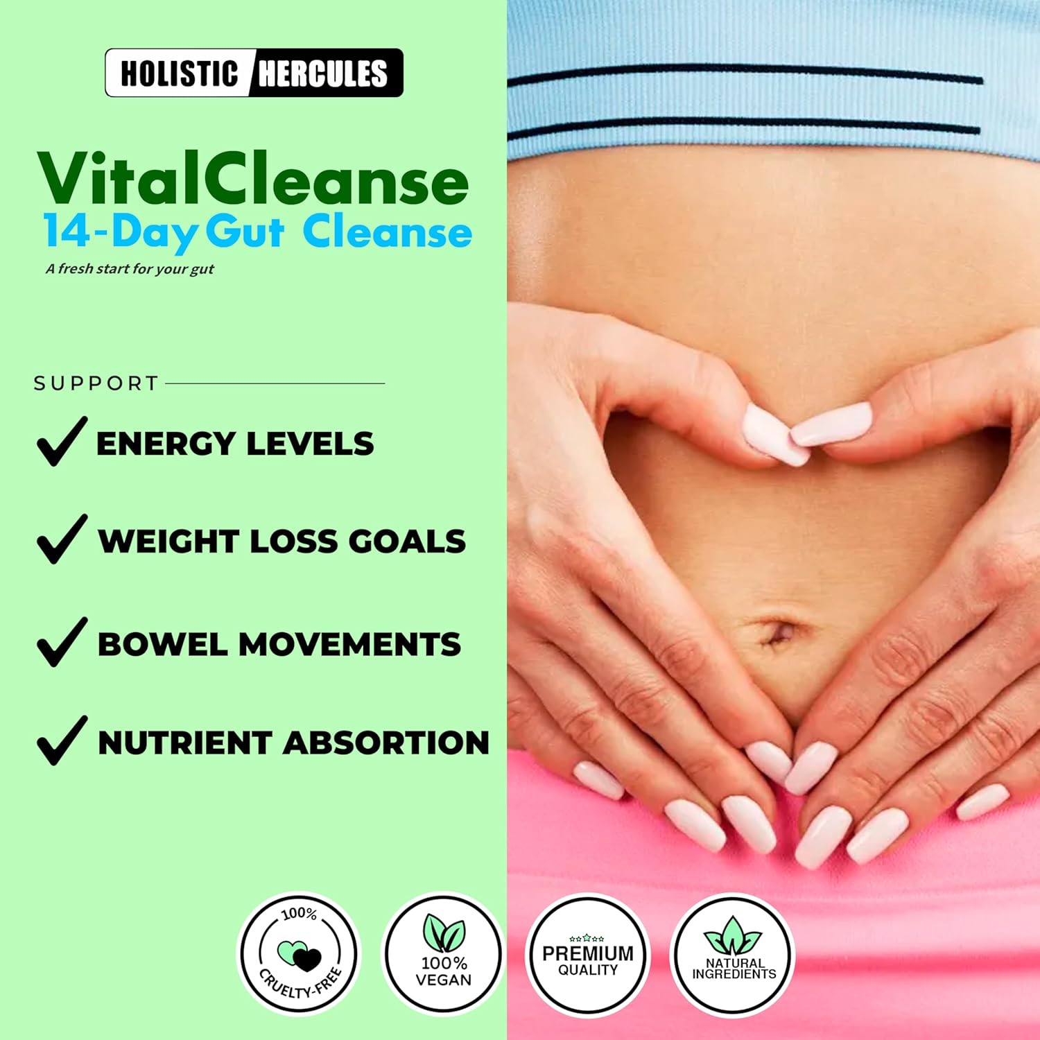 14-Day Holistic Hercules Vital Cleanse for Gut & Colon Support - Deeply Refreshing Revitalizing Cleanse