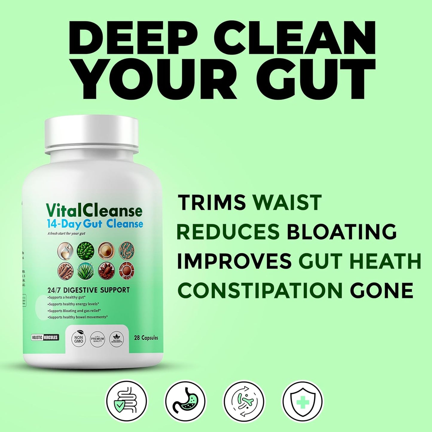 14-Day Holistic Hercules Vital Cleanse for Gut & Colon Support - Deeply Refreshing Revitalizing Cleanse