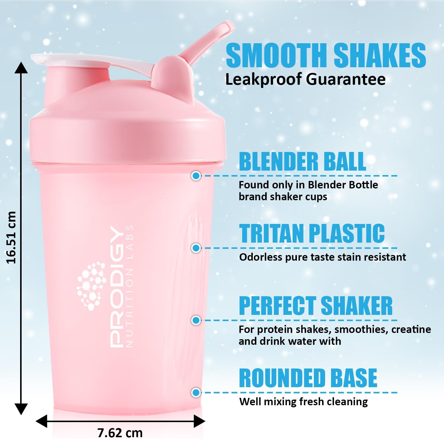 14 oz Pink Prodigy Nutrition Labs Shaker Bottle for Protein Shakes & Pre Workout
