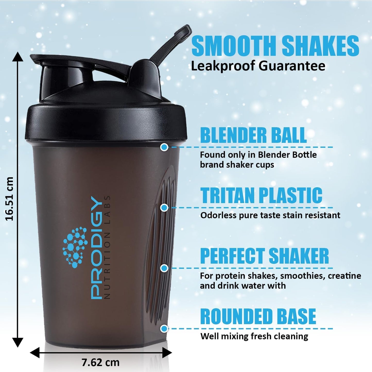14 oz Prodigy Nutrition Labs Premium Shaker Bottle for Protein Shakes & Pre Workout - Black