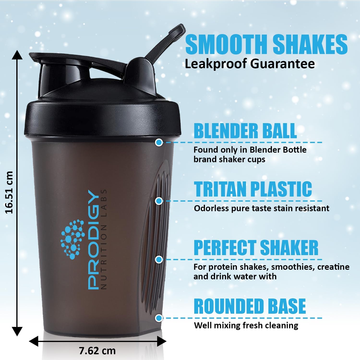 14 oz Prodigy Nutrition Labs Premium Shaker Bottle for Protein Shakes & Pre Workout - Black