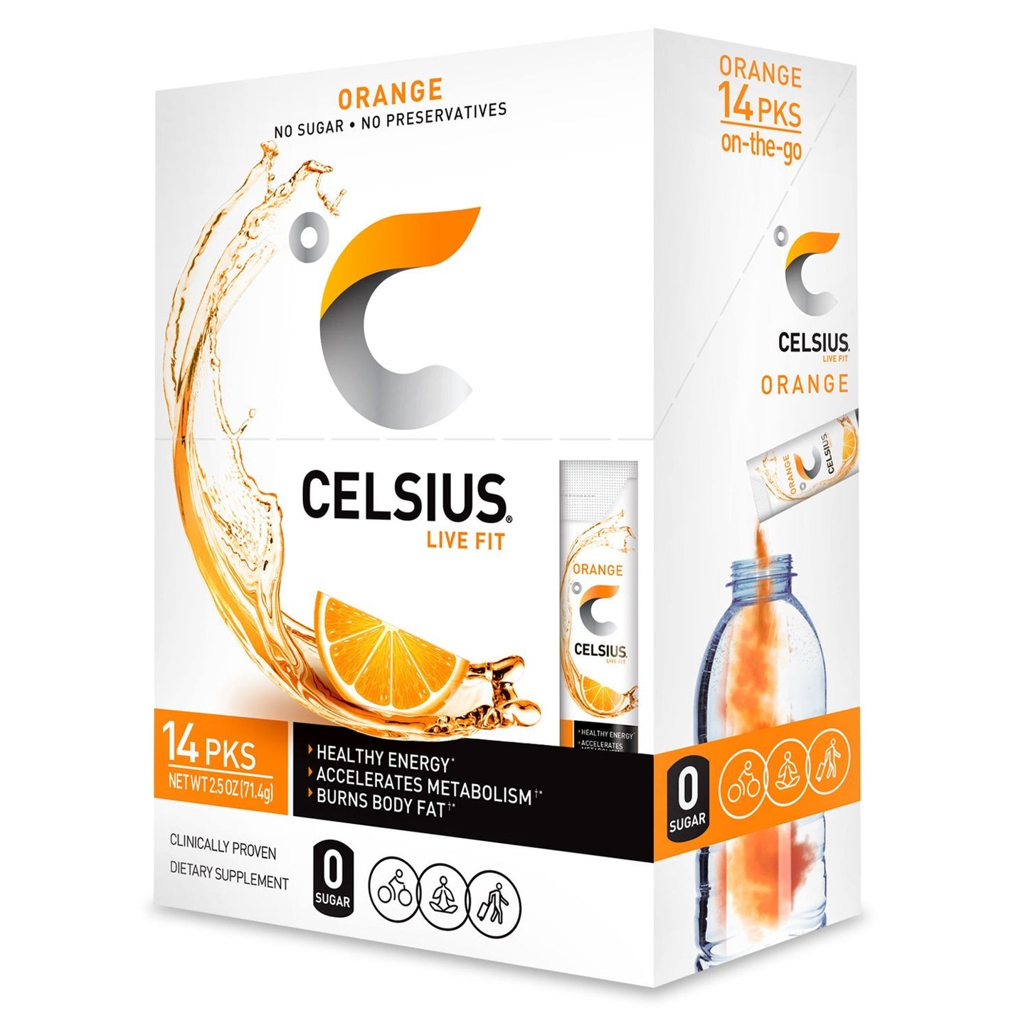 14 Pack CELSIUS Orange Powder Stick Packs for On-the-Go Energy Boost