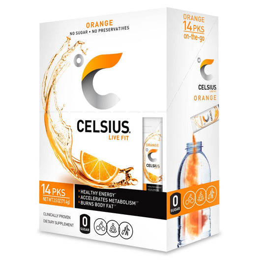 14 Pack CELSIUS Orange Powder Stick Packs for On-the-Go Energy Boost