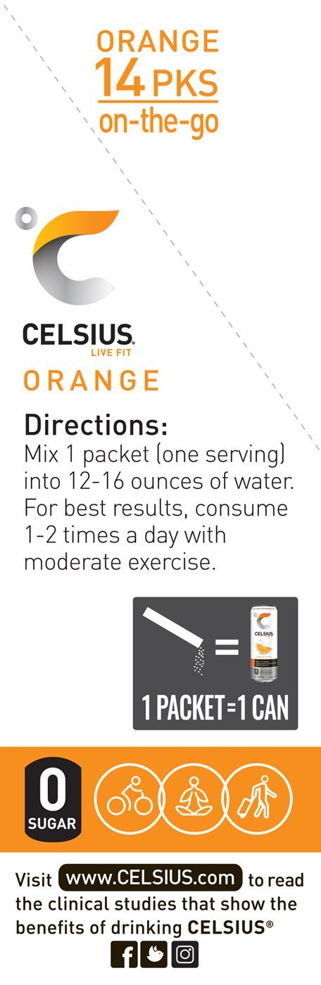 14 Pack CELSIUS Orange Powder Stick Packs for On-the-Go Energy Boost