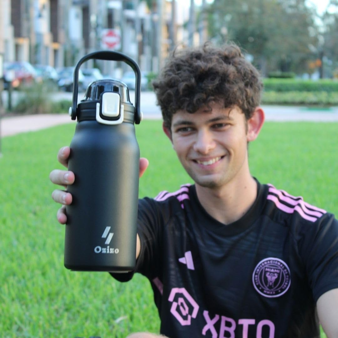 1.4 qt Stainless Steel Insulated Canteen with Handle, Mixing Ball, and Straw for Hiking