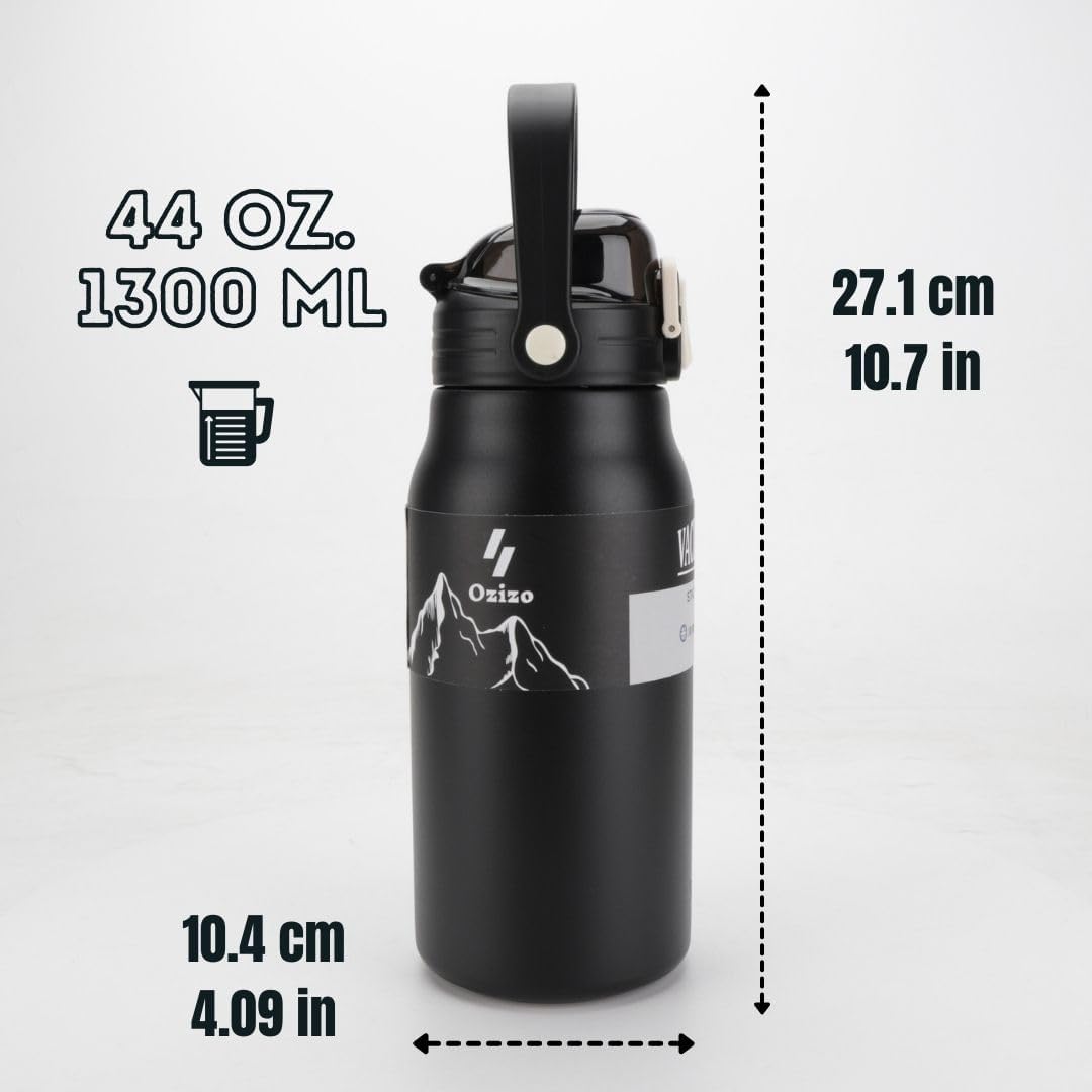 1.4 qt Stainless Steel Insulated Canteen with Handle, Mixing Ball, and Straw for Hiking