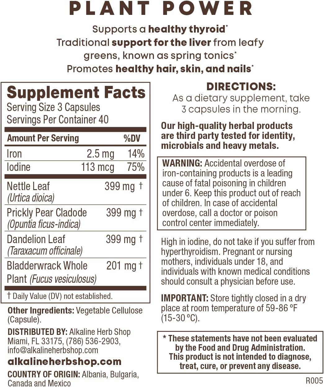 140 Capsules of Alkaline Herb Store Plant Power Supplement with Chlorophyll