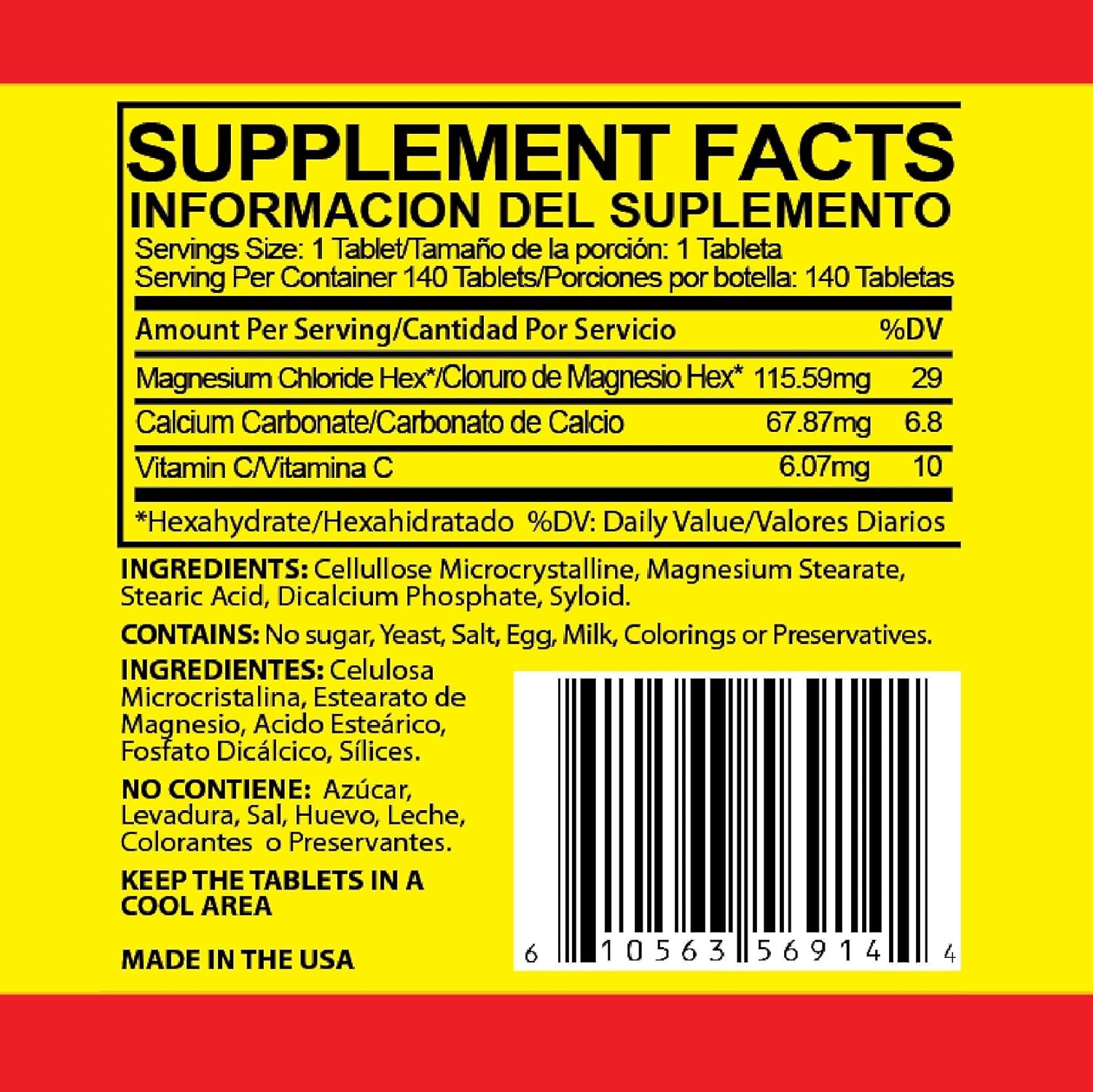 140 Tablets of Magnesium Chloride by Bizzone, Inc. (Cloruro de Magnesio) - Essential Mineral Supplement