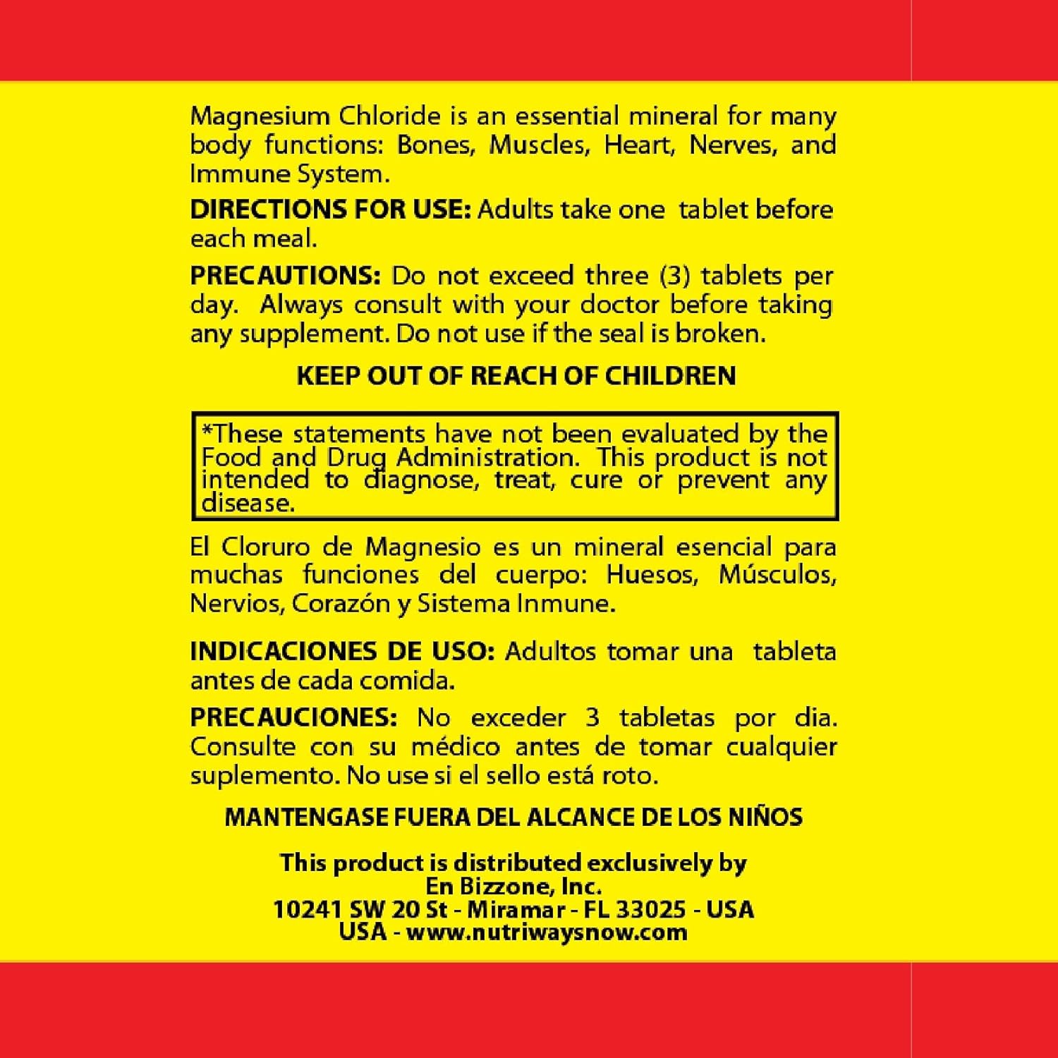 140 Tablets of Magnesium Chloride by Bizzone, Inc. (Cloruro de Magnesio) - Essential Mineral Supplement