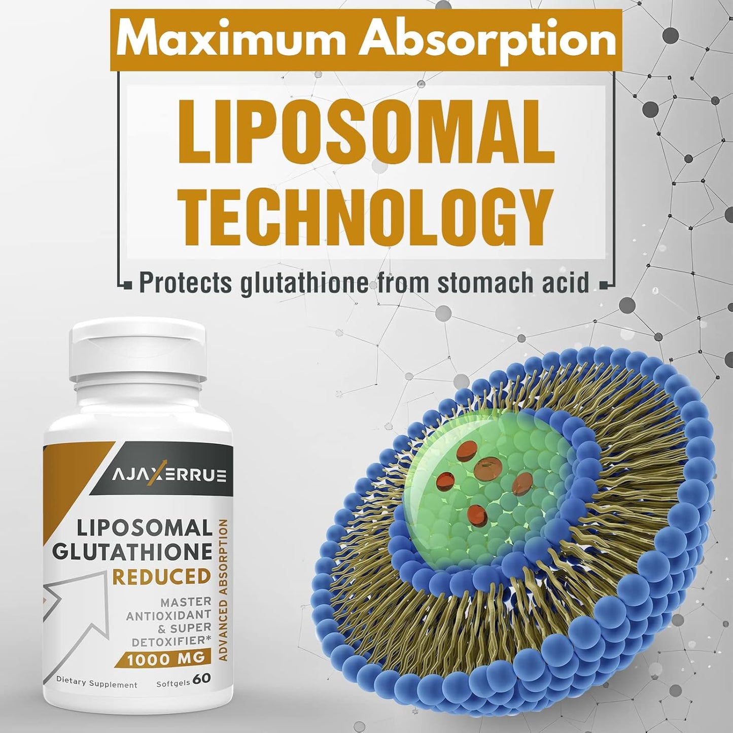 1400 mg Liposomal Glutathione Supplement with Vitamin C and Hyaluronic Acid - Master Antioxidant for Liver, Brain, and Skin Detox