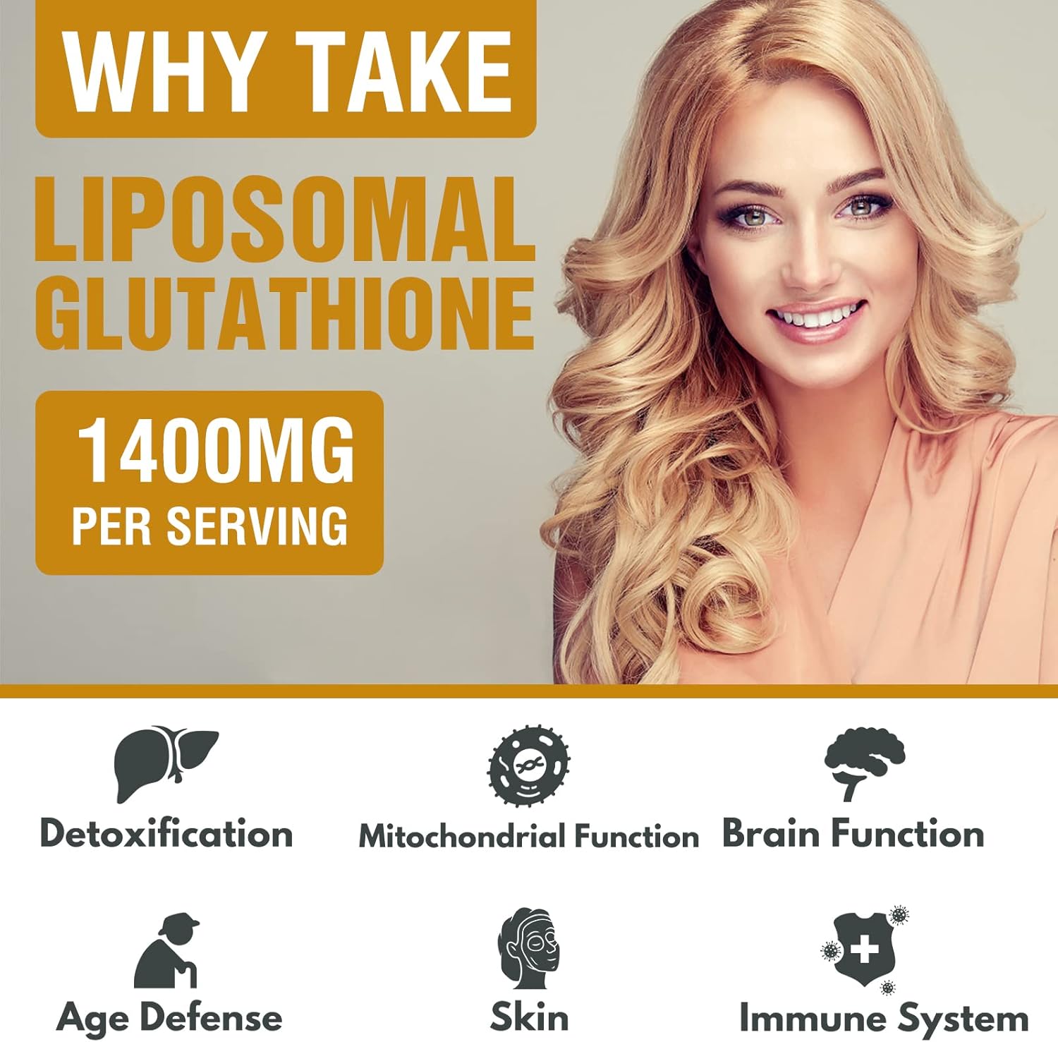 1400 mg Liposomal Glutathione Supplement with Vitamin C and Hyaluronic Acid - Master Antioxidant for Liver, Brain, and Skin Detox