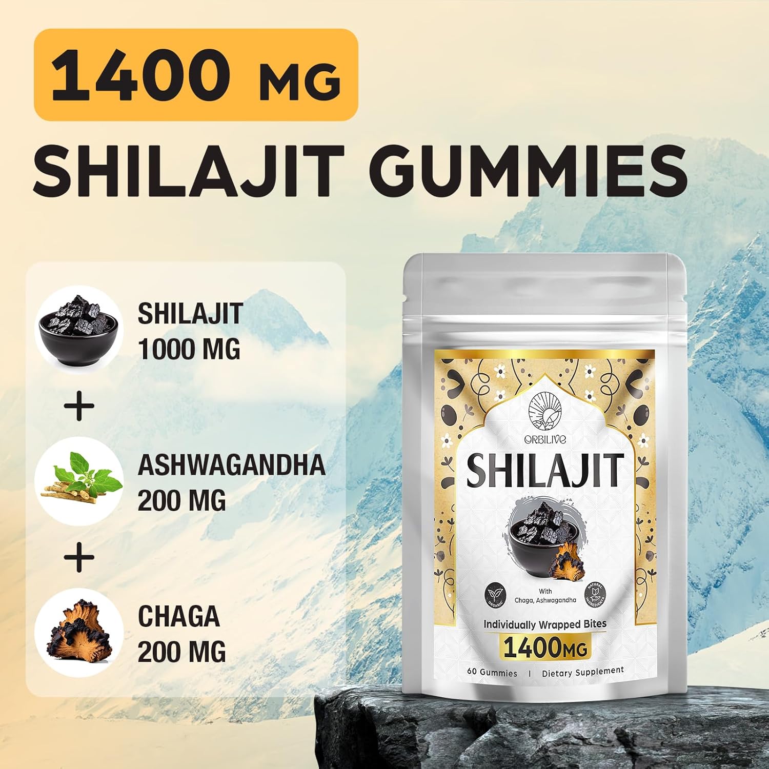 1400 MG Shilajit Gummies & 1000 MG Tablets Combo - 60 Count