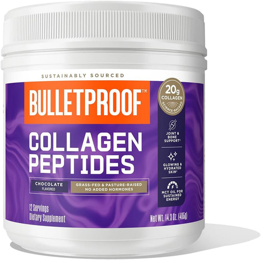 14.3 oz Bulletproof Chocolate Collagen Peptides Powder with MCT Oil - Grass-Fed Protein for Skin, Bone, Joint Support