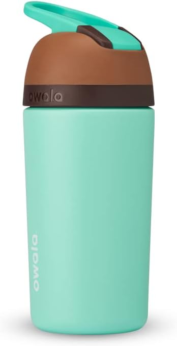 14oz Owala Kids Flip Insulated Stainless-Steel Water Bottle with Straw, Locking Lid - Brown/Teal (Mint Chocolate Chip)