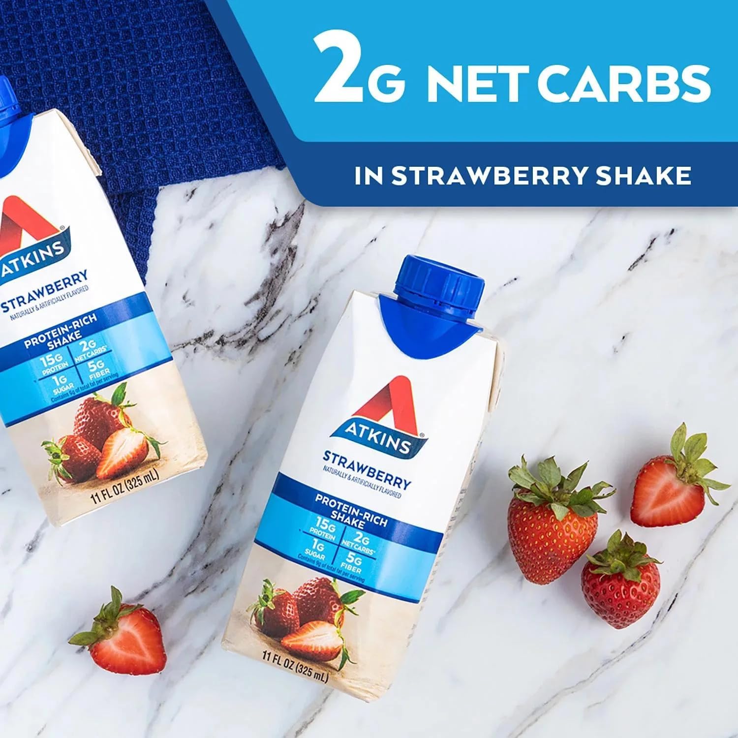 15 Count JÁCLER Atkins Strawberry Protein Shake with 15g Protein, Low Glycemic, 2g Net Carb, 1g Sugar - Keto Friendly