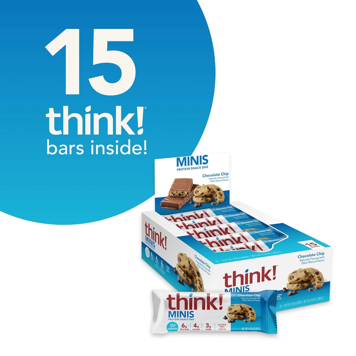 15 Count think! Minis Chocolate Chip Gluten-Free Protein Snack Bars