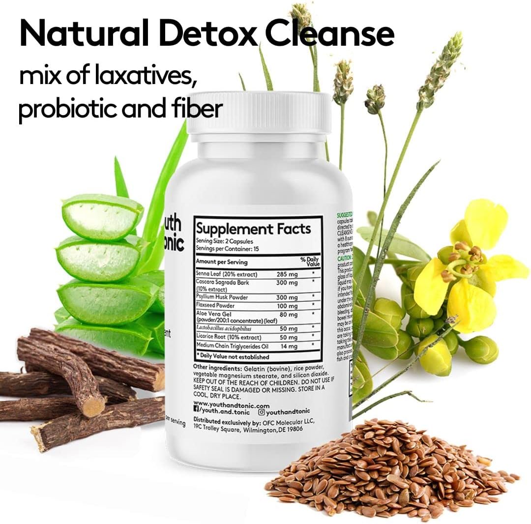 15 Day Cleanse & Activated Charcoal Pills for Gas, Bloating, and Body Detox - Youth & Tonic