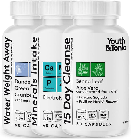 15-Day Cleanse Bundle with Youth & Tonic Water for Slimming Formula, Electrolytes for Hydration Support During Diuretic Use