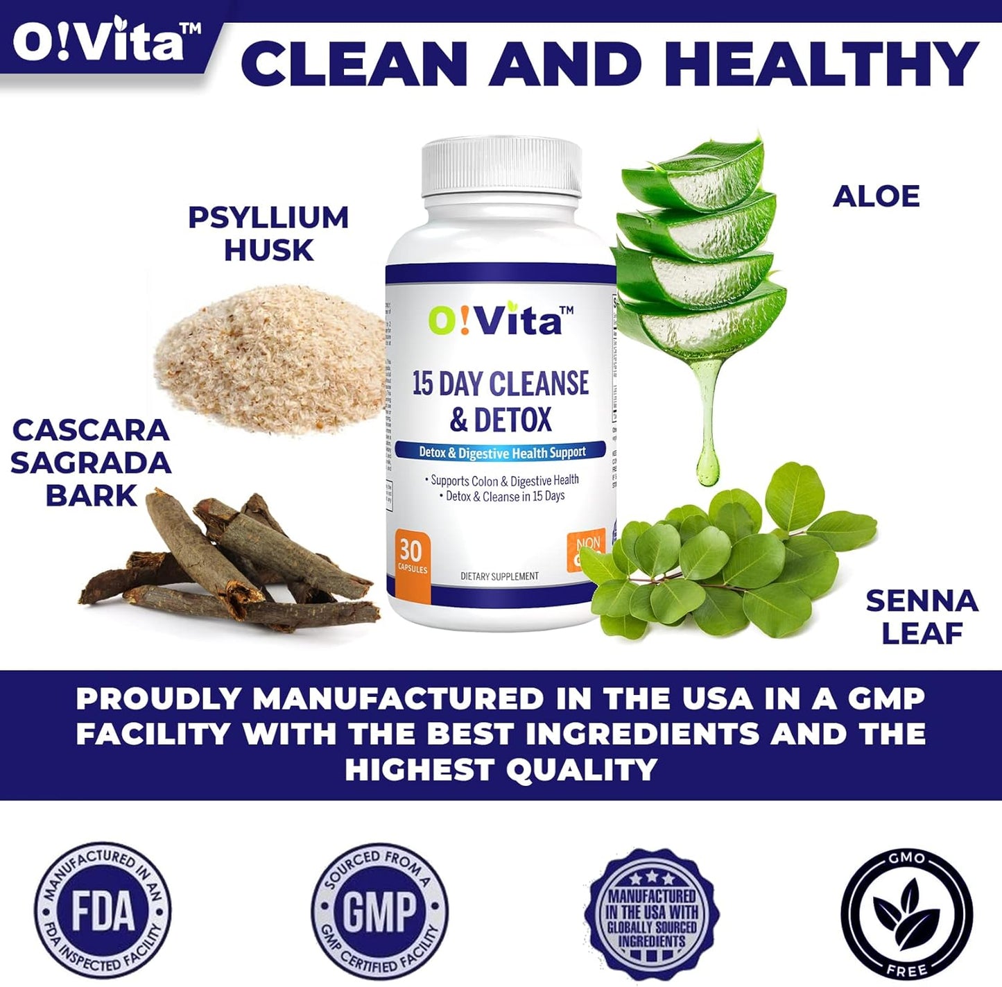 15-Day Cleanse & Detox with Probiotics for Digestive & Colon Health - Herbal Formula with Senna Leaf & Cascara Sagrada Bark (30 Capsules)