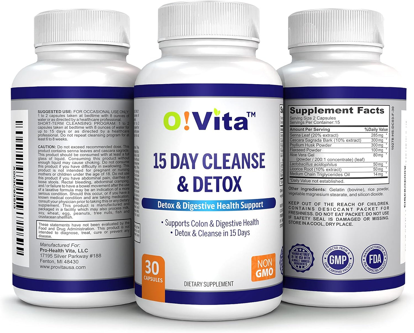 15-Day Cleanse & Detox with Probiotics for Digestive & Colon Health - Herbal Formula with Senna Leaf & Cascara Sagrada Bark (30 Capsules)