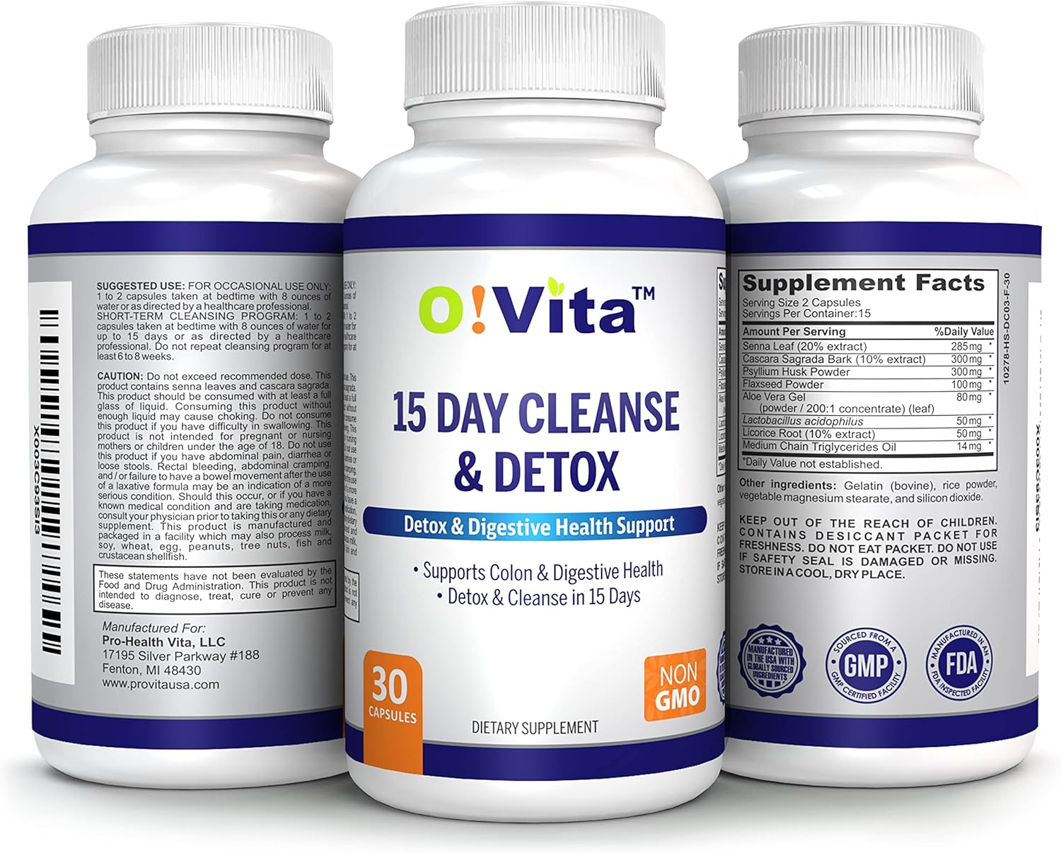 15-Day Cleanse & Detox with Probiotics for Digestive & Colon Health - Herbal Formula with Senna Leaf & Cascara Sagrada Bark (30 Capsules)