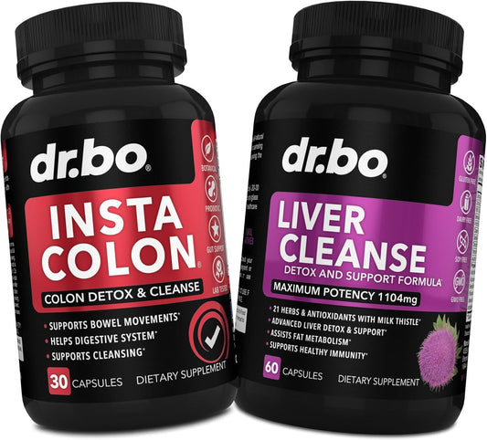 15 Day Colon Cleanse & Liver Detox Support Supplement with Milk Thistle & Dandelion - Dr. BO Bowel Movement Aid for Intestinal Health & Body Flush