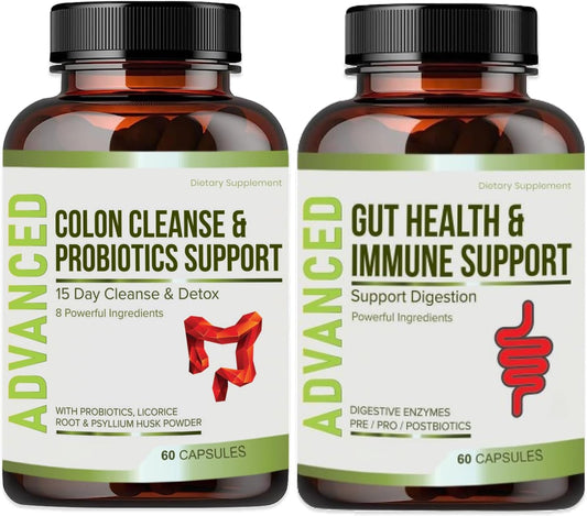 15 Day Colon Cleanse with Probiotics - Gentle Gut Detox with Psyllium Husk for Men & Women - Digestive Health Support with 60 Capsules