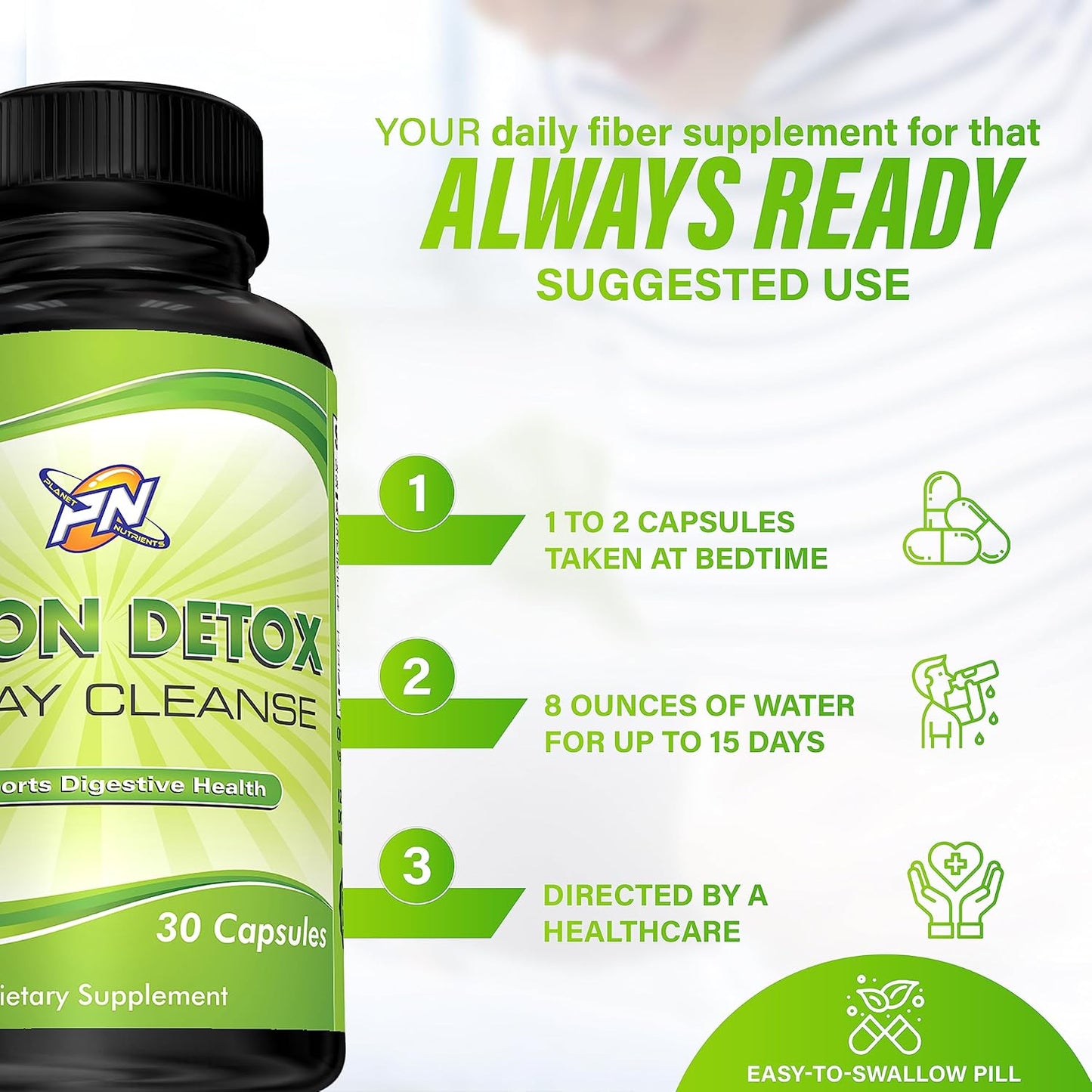 15-Day Colon Detox Capsules for Digestive Health - Non-GMO Formula - 30 Capsules