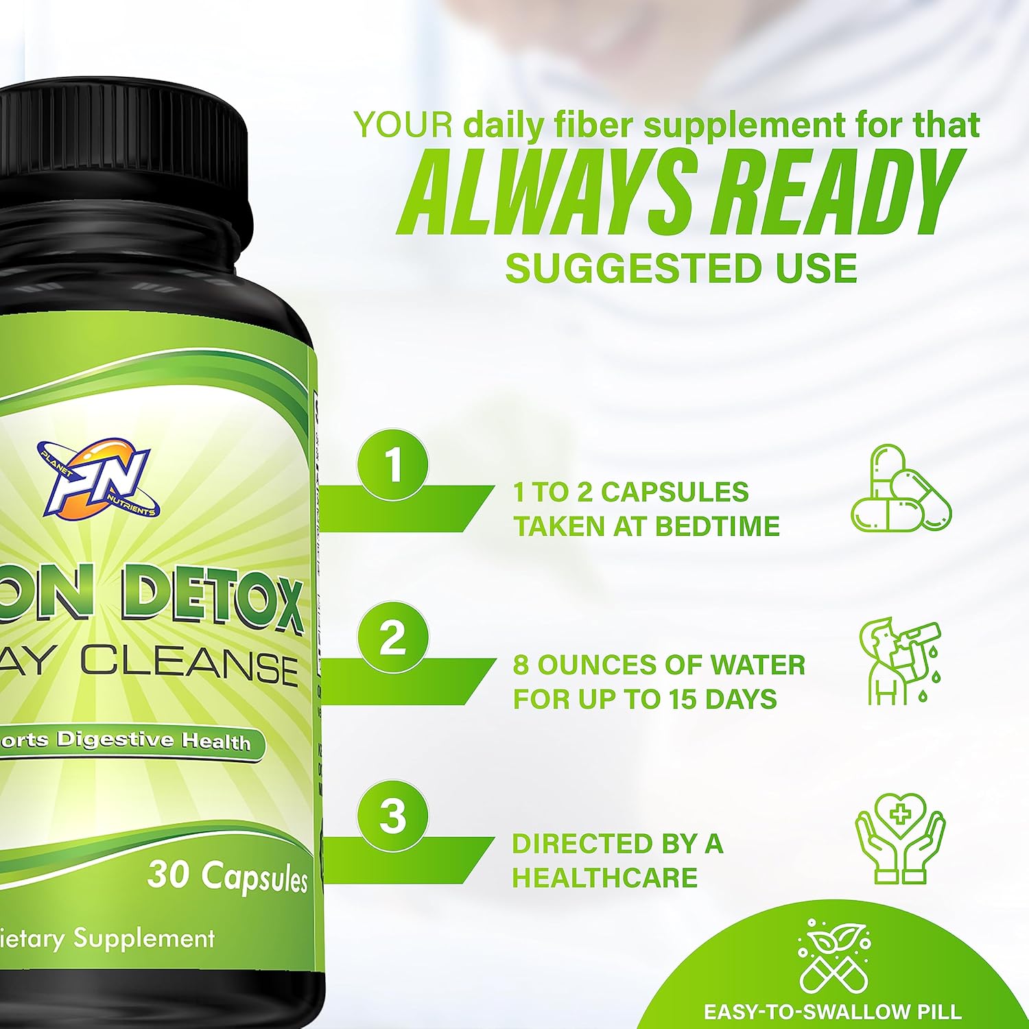 15-Day Colon Detox Capsules for Digestive Health - Non-GMO Formula - 30 Capsules