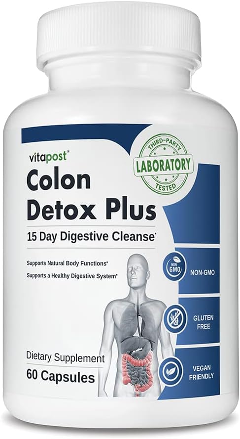 15 Day Colon Detox Plus Course with Psyllium Husk, Aloe Vera & Buckthorn - 60 Capsules for Healthy Digestion & Bowel Movements
