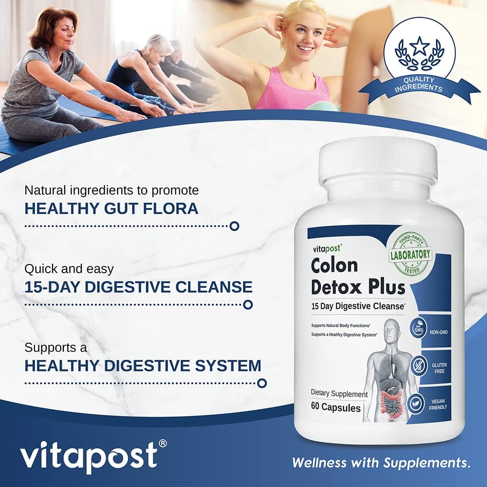 15 Day Colon Detox Plus Course with Psyllium Husk, Aloe Vera & Buckthorn - 60 Capsules for Healthy Digestion & Bowel Movements