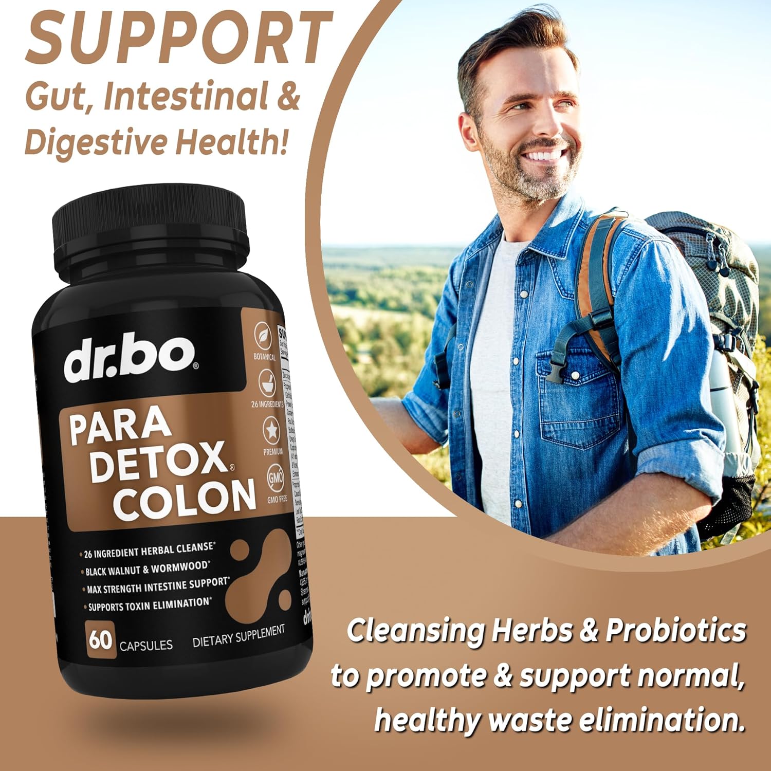 15-Day Dr. BO Colon Cleanse Detox Pills with Ginger & Intestinal Guard - Poop Bowel Movement Supplements for Stomach Bloating & Gut Health