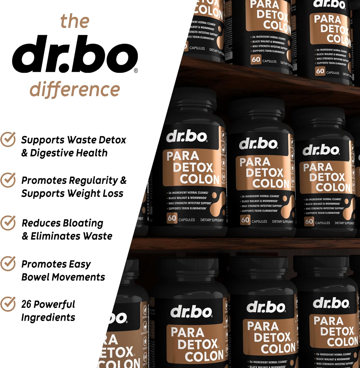 15-Day Dr. BO Colon Cleanse Detox Pills with Ginger & Intestinal Guard - Poop Bowel Movement Supplements for Stomach Bloating & Gut Health